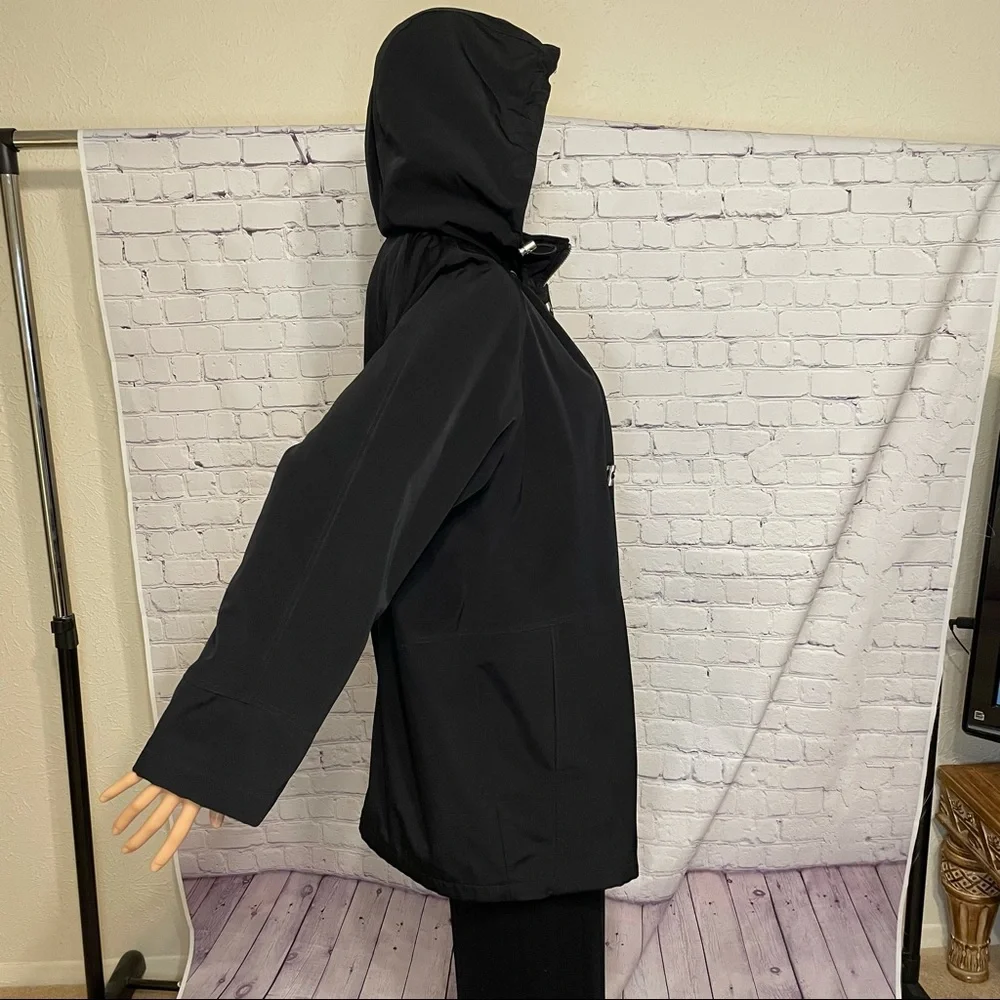 Liz Claiborne Black Trench Coat w/Detachable Hood size medium